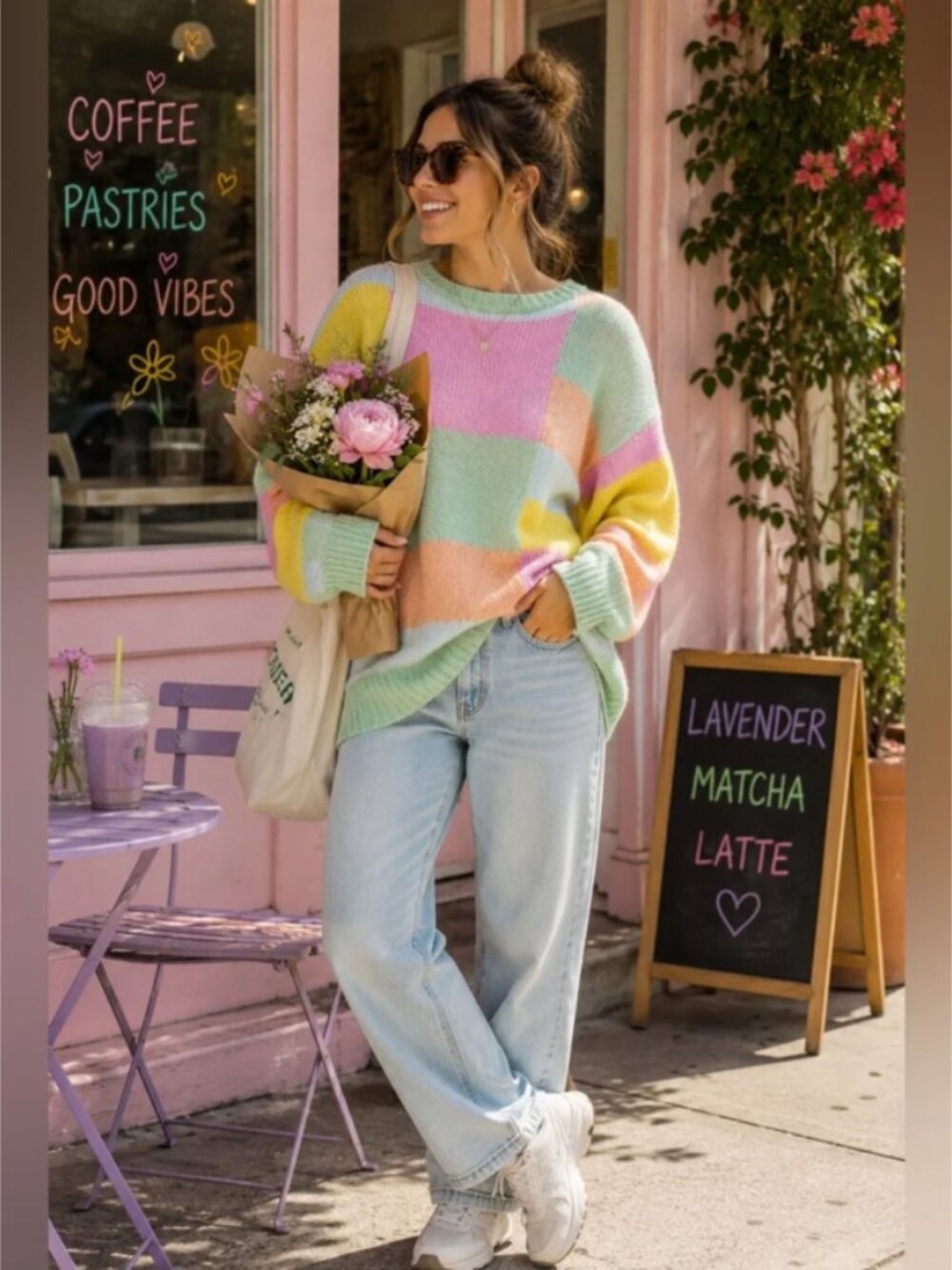 Lisa Says Gah Helen Pastel Patchwork Crewneck Sweater- Oversized M/L